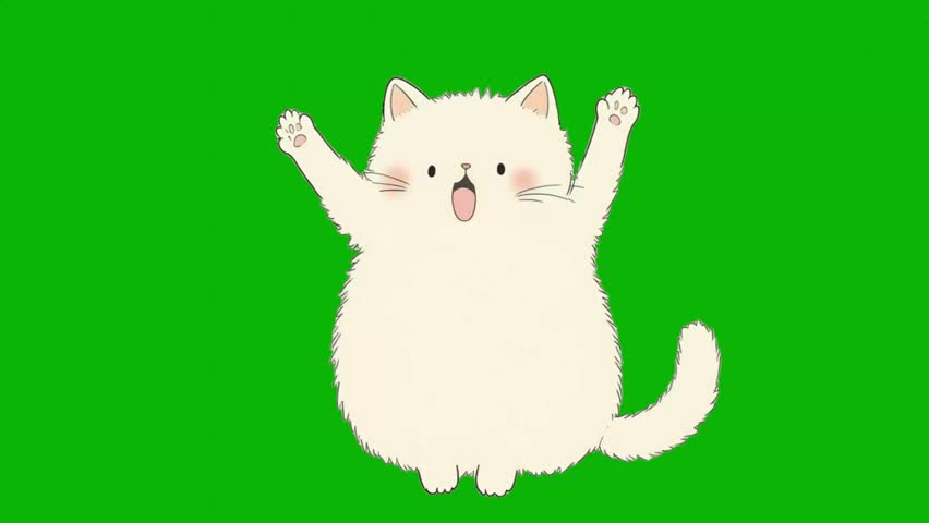 Cute Cream Cat Waving Paws Animation on Green Screen – Happy Cat Motion