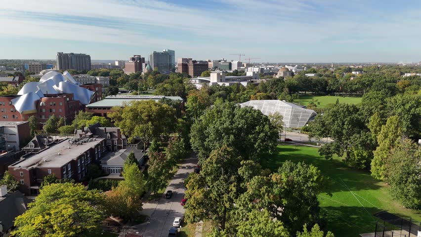 Drone Shot of Suburbs of Cleveland Ohio USA and Case Western Reserve University Campus
