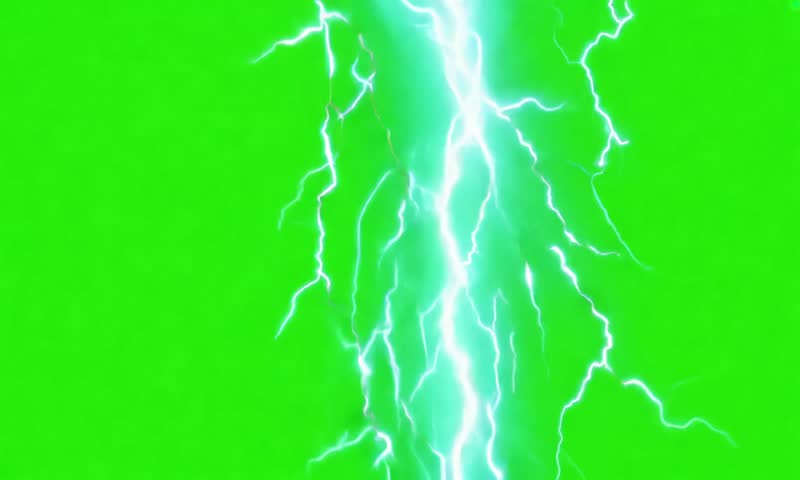 Green screen lightning bolt strike electric thunder energy effect power storm chroma key visual element