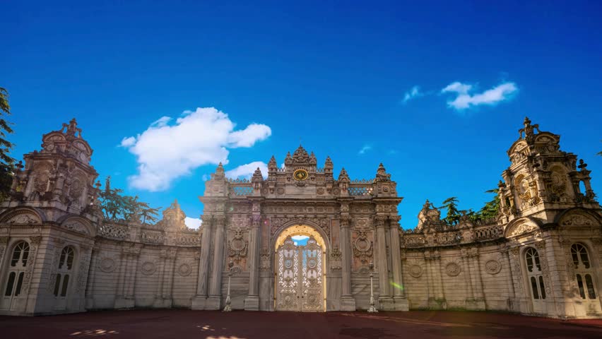 Dolmabahce Palace at Istanbul Turkey - architecture background	Istanbul, Turkey - March 19, 2024 : Dolmabahce Palace Garden view in Istanbul