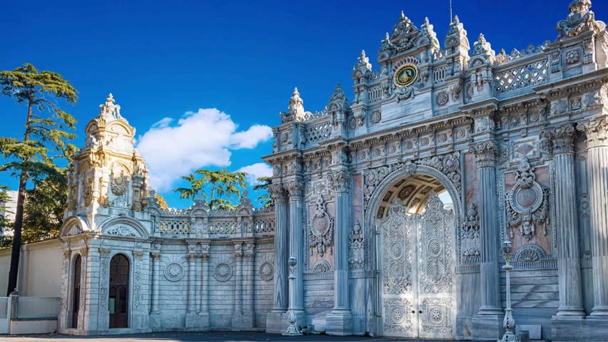 Istanbul, Turkey - March 19, 2024 : Dolmabahce Palace Garden view in Istanbul Dolmabahce Palace at Istanbul Turkey - architecture background