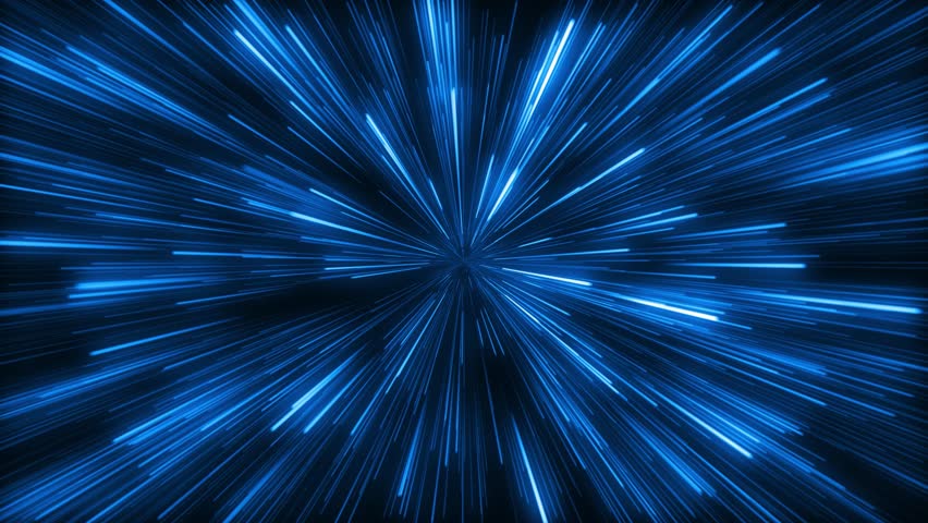 4K Hyperjump Warp Speed Tunnel. Futuristic Light Streaks Background