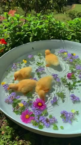 Watch these adorable ducklings swim in a flower-filled pool! These cute baby ducks are having a fun day enjoying the water and beautiful flowers. So sweet and precious!