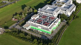 Data infrastructure, colocation, energy efficiency, green power, data center, rechencentrum, Frankfurt am Main Germany Aerial drone video - Powered by Shutterstock - Get 15% off with code: PIKWIZARD15