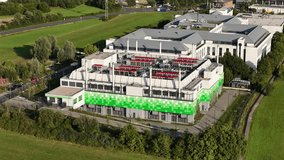 Data infrastructure, colocation, energy efficiency, green power, data center, rechencentrum, Frankfurt am Main Germany Aerial drone video - Powered by Shutterstock - Get 15% off with code: PIKWIZARD15