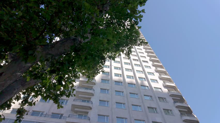 Large skyscraper tower in the center of Madrid, Plaza de Spain.