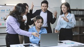 Distressed female professional breaking down while corporate team members verbally criticize and point fingers during tense workplace confrontation - Powered by Shutterstock - Get 15% off with code: PIKWIZARD15