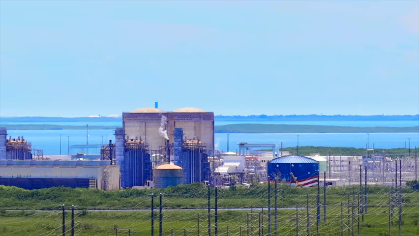 Turkey Point Nuclear Generating Station megazoom stock video