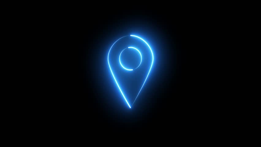 a neon location pin animation with a glowing gps pointer, perfect for map markers, reveals, intros, and logo designs.