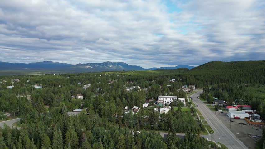 Whitehorse Yukon skyline in summer drone aerial