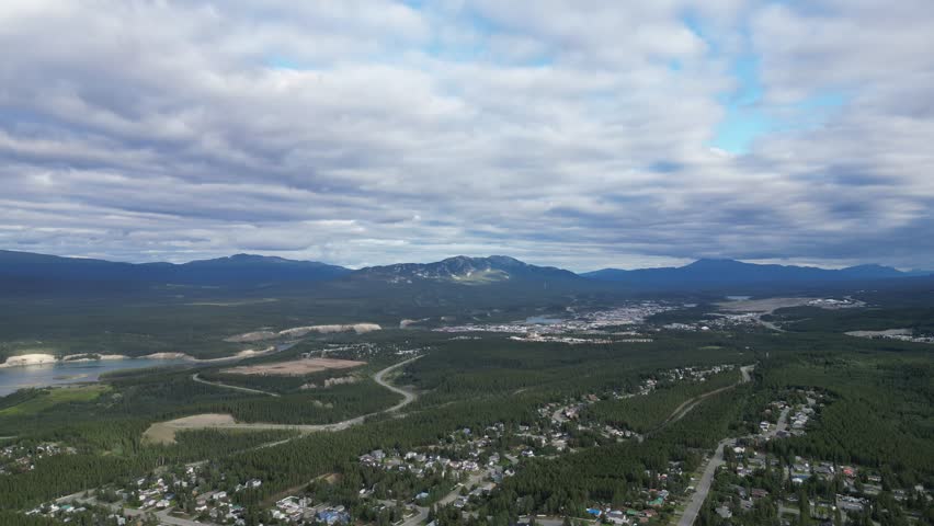 Whitehorse Yukon skyline in summer drone aerial