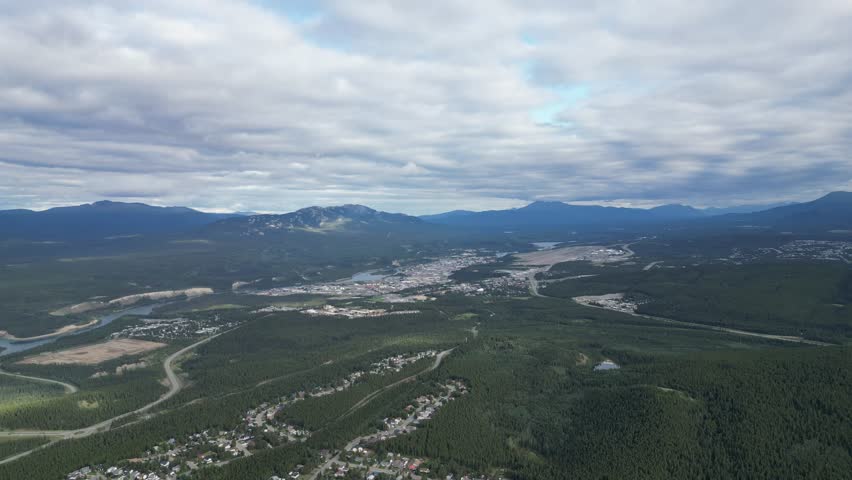 Whitehorse Yukon skyline in summer drone aerial
