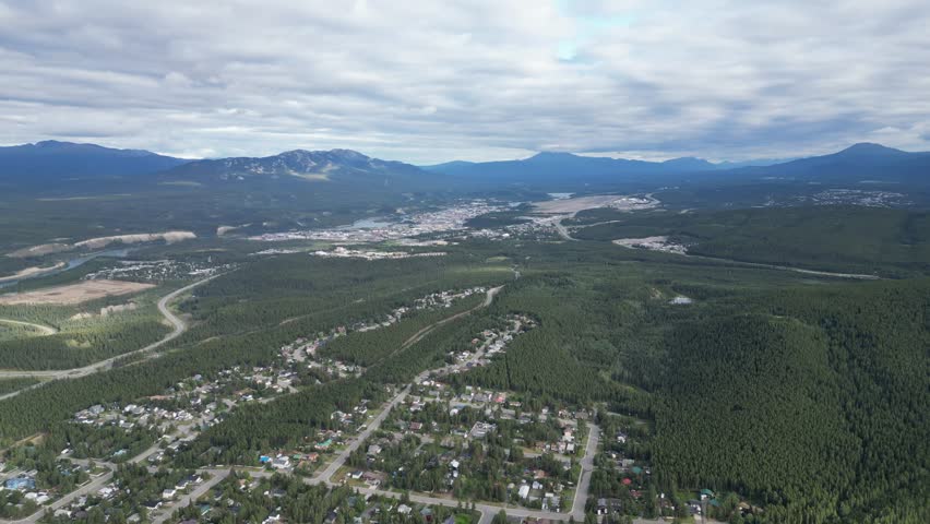 Whitehorse Yukon skyline in summer drone aerial