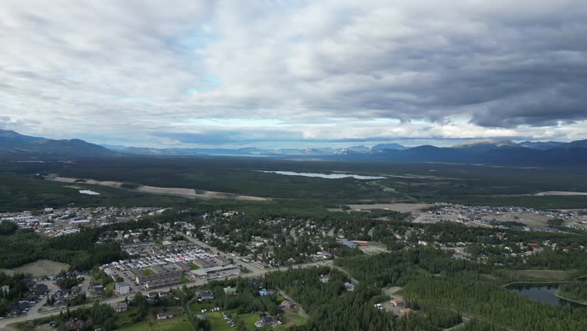 Whitehorse Yukon skyline in summer drone aerial