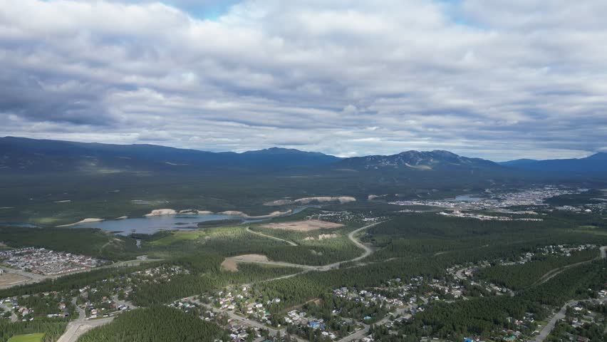 Whitehorse Yukon skyline in summer drone aerial