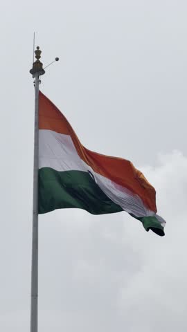 Indian National Flag Tiranga Waving in Sky, Tricolour India Flag