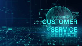 Futuristic digital customer service concept with global communication icons, chatbot, and tech background representing online support systems. Technology digital abstract background. - Powered by Shutterstock - Get 15% off with code: PIKWIZARD15