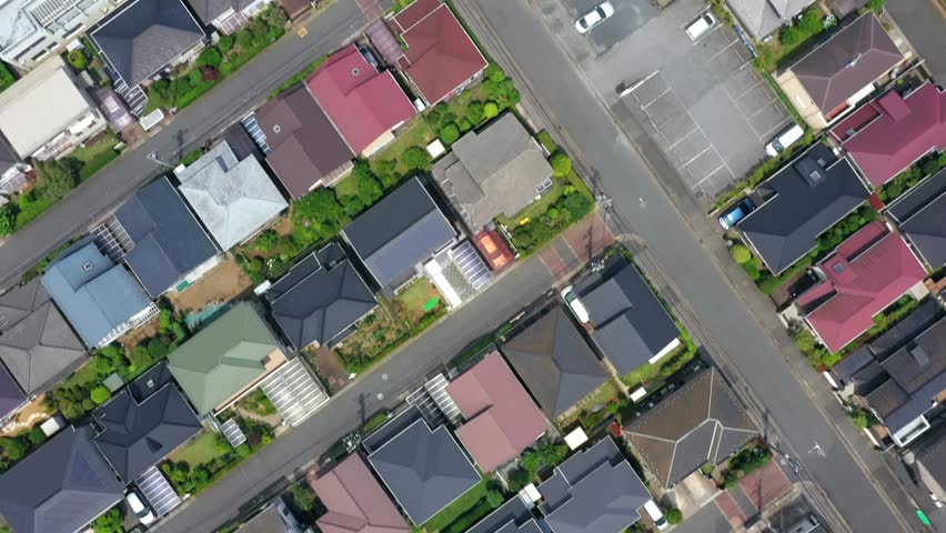 Drone aerial view of modern residential areas. Directly above view.