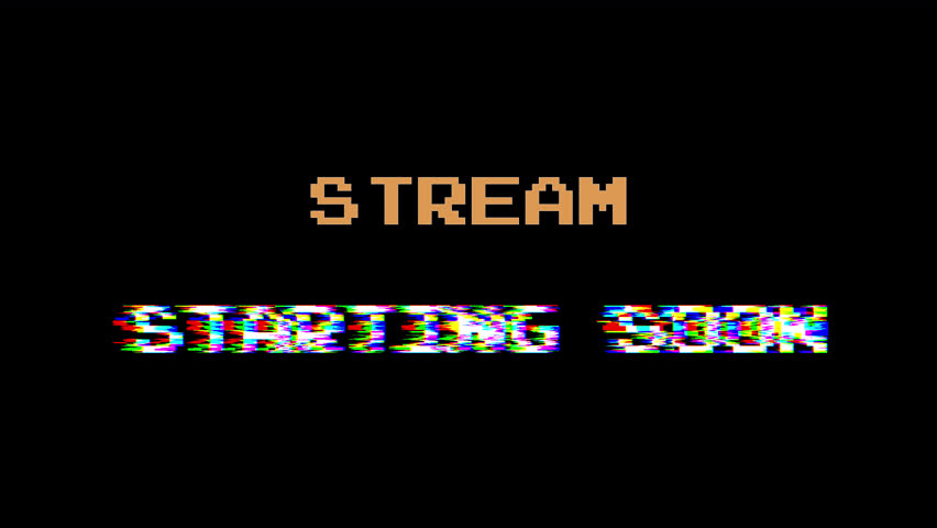 Starting Soon Text Animation with Glitch Effect on Black Background – Digital Distortion Loop with Pixel Noise and Static for Twitch Streaming Overlays, YouTube Intros, and Live Broadcast Screens