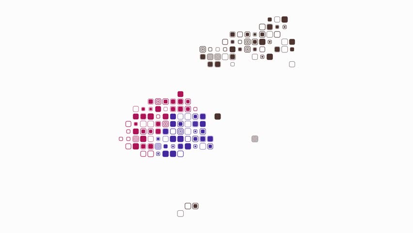Fiji map animation. Shape of the country with pulsating colored dots. Large size rounded square blocks. Digital style Fiji map on white background. Stylish video.