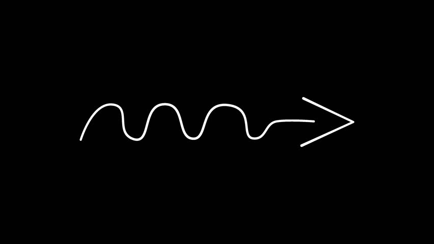 White doodle arrow with transparent background. Hand drawn winding line with alpha channel, suitable for overlays, presentations and creative projects