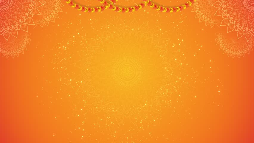 Traditional indian festival decorative rangoli marigold floral garland animated wedding decoration, festival border flower frame on Indian festive of Lights. invitation, promotion holiday Celebration