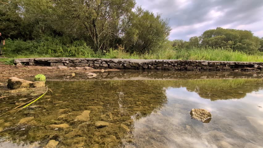 Man Riding Mountain Bike on Countryside pier Near Lake Under Cloudy Sky, sport and activities, lifestyle, freedom