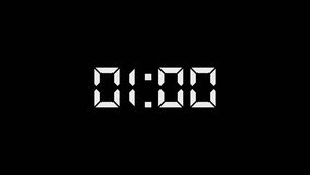 White digital timer counting down from 60 to 0 on black background. 1 minute timer animation - Powered by Shutterstock - Get 15% off with code: PIKWIZARD15