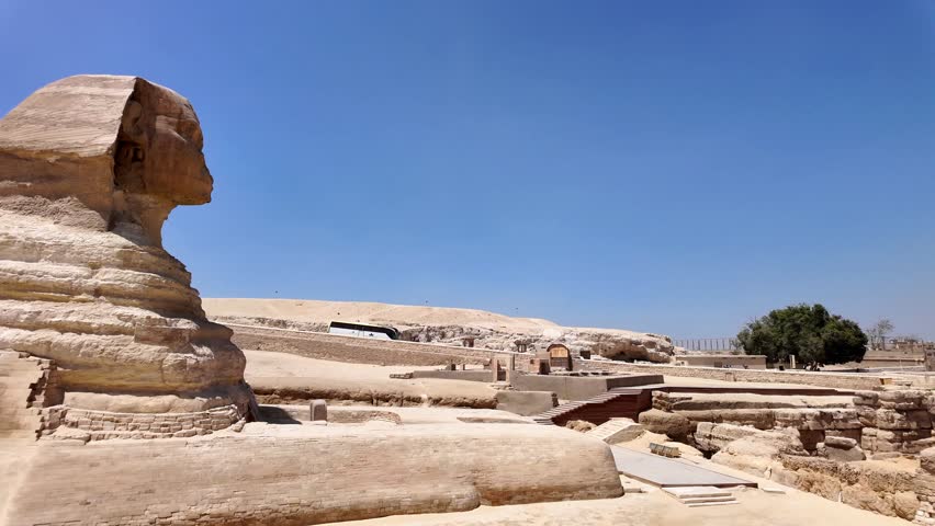 great sphinx of Giza and pyramid of khafre near Cairo, Egypt 4k video