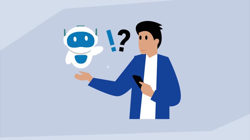 User Interacting with AI Chatbot – Question and Response Concept in Technology Communication cartoon animation