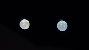 Blue globe string lights shimmer in the dark, casting a cool glow as the camera glides smoothly from left to right. - Powered by Shutterstock - Get 15% off with code: PIKWIZARD15