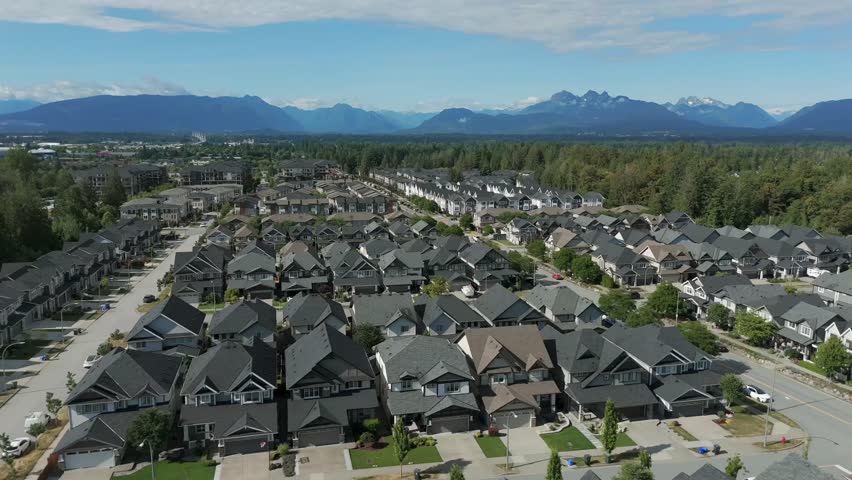 Aerial View Of A Residential Area With Clean Streets In Langley, British Columbia, Canada.