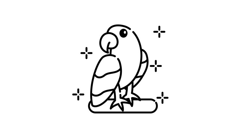 Cute macaw icon animation parrot perched on a branch with sparkle accents a charming animated microstock illustration project.