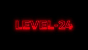 Animated glowing red text "LEVEL 24" displayed on a black background, featuring a neon digital perfect for gaming, futuristic visuals, and progress milestones. - Powered by Shutterstock - Get 15% off with code: PIKWIZARD15
