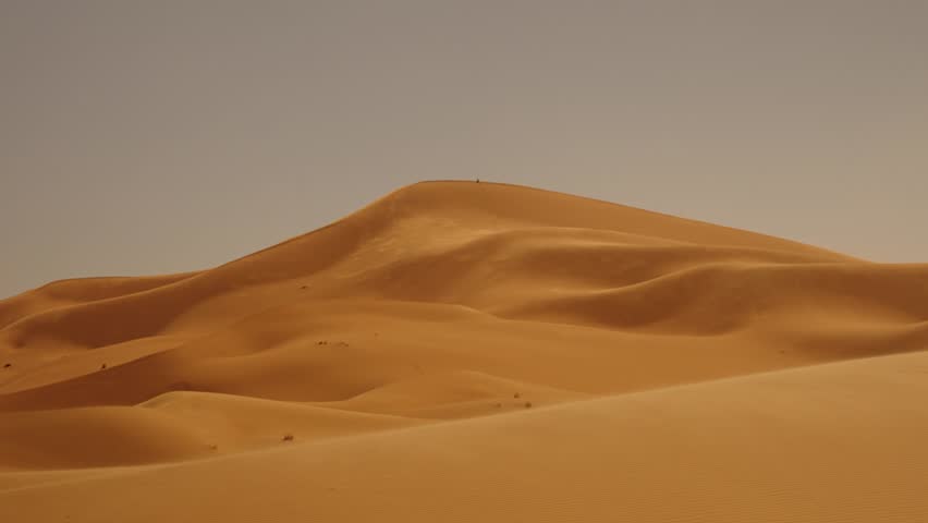 Stunning Desert Landscapes. Erg Chebbi Sand Dunes Near Merzouga In Southeastern Morocco, Africa. Static Shot
