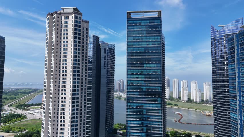 Skyscrappers in International business distriict in Songdo, Yeonsu-gu, Incheon, South Korea