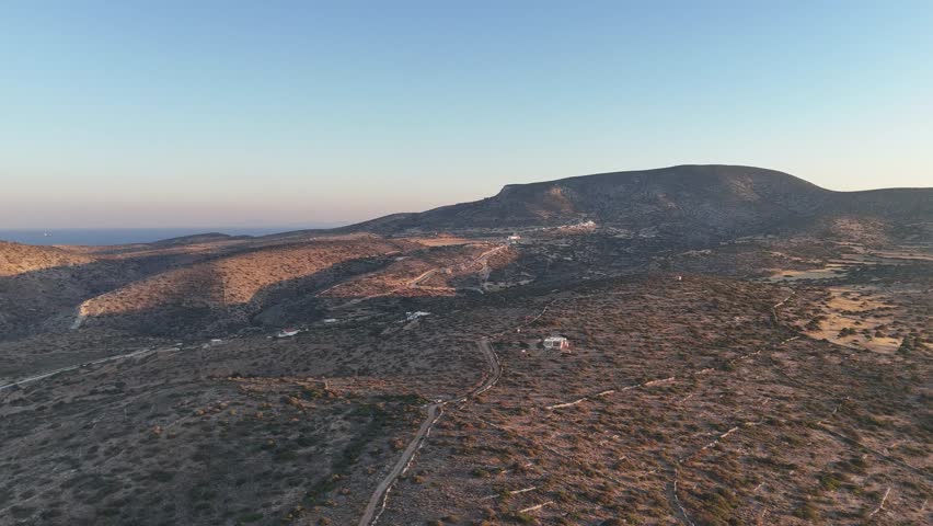 Herakleia island untouched land | Late afternoon shot | Small islands in the Aegean sea | 4K