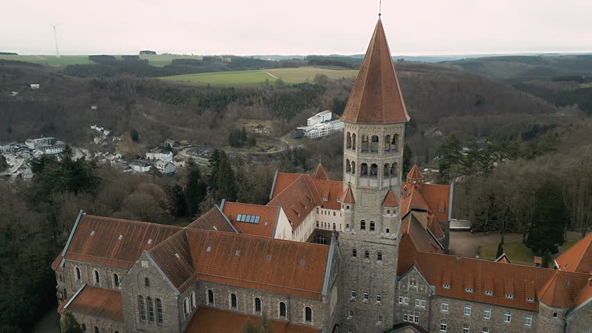 Drone footage of the abbey in Clervaux, Luxembourg
