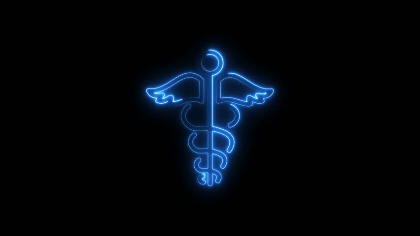Glowing Blue Neon Caduceus Medical Symbol Animation on Black Background Futuristic Healthcare - Powered by Shutterstock - Get 15% off with code: PIKWIZARD15