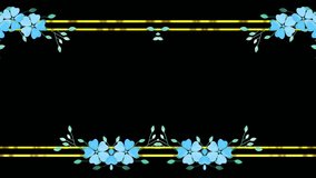 A digital illustration featuring a elegant floral frame with blue flowers and golden lines against a black background. Ideal for various design projects. - Powered by Shutterstock - Get 15% off with code: PIKWIZARD15
