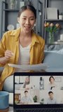 Vertical Screen : Young Asia lady english teacher video conference calling on smartphone talk by webcam learn teach in online chat at home. Remote classroom, Social distancing, quarantine coronavirus. - Powered by Shutterstock - Get 15% off with code: PIKWIZARD15