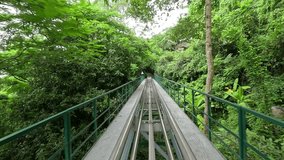 An alpine roller coaster track winds through the lush forest on Ba Den Mountain in Tay Ninh, Vietnam, offering a thrilling ride down the hillside. - Powered by Shutterstock - Get 15% off with code: PIKWIZARD15
