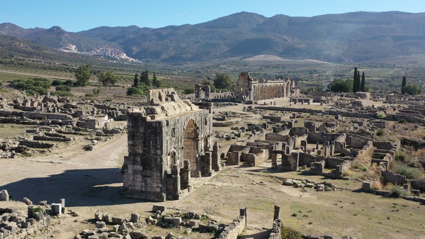 Volubilis, an ancient city in Morocco, was a prosperous Roman settlement known for its mosaics, temples, and well-preserved archaeological remains.