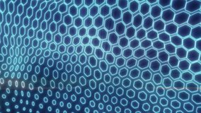 Striking cyan hexagonal grid stretching into a wave, representing futuristic digital networks and flowing connectivity - Powered by Shutterstock - Get 15% off with code: PIKWIZARD15
