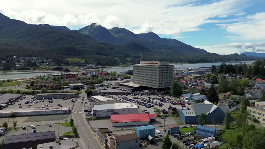 Juneau Alaska and Inside Passage aerial push in
