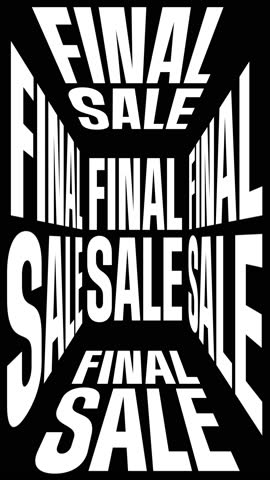 FINAL SALE Text Kinetic Typography Warp in Open 3D Cube Black and White Promo Animation in Modern Brutalist Style - 4K Seamless Loop Vertical Video