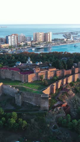 Aerial view of cityscape of Malaga, famous historic city in Costa del Sol