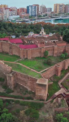 Gibralfaro castel walls by the mediterranean sea, Malaga. Spain