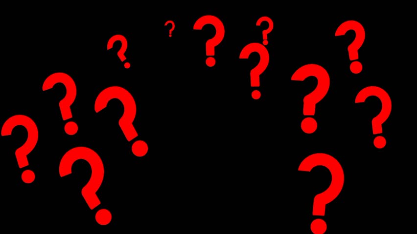 Animated red question marks on dark background. Looping scale motion. Simple mysterious concept with copy space. Symbol of confusion and inquiry.