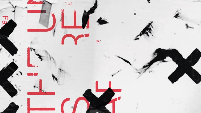 Black, white, and red grunge texture overlay background with fast-motion transition. 4K quality